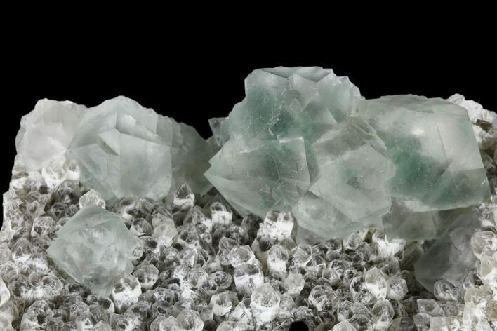 Green, Octahedral Fluorite Crystals on Quartz - China #114019